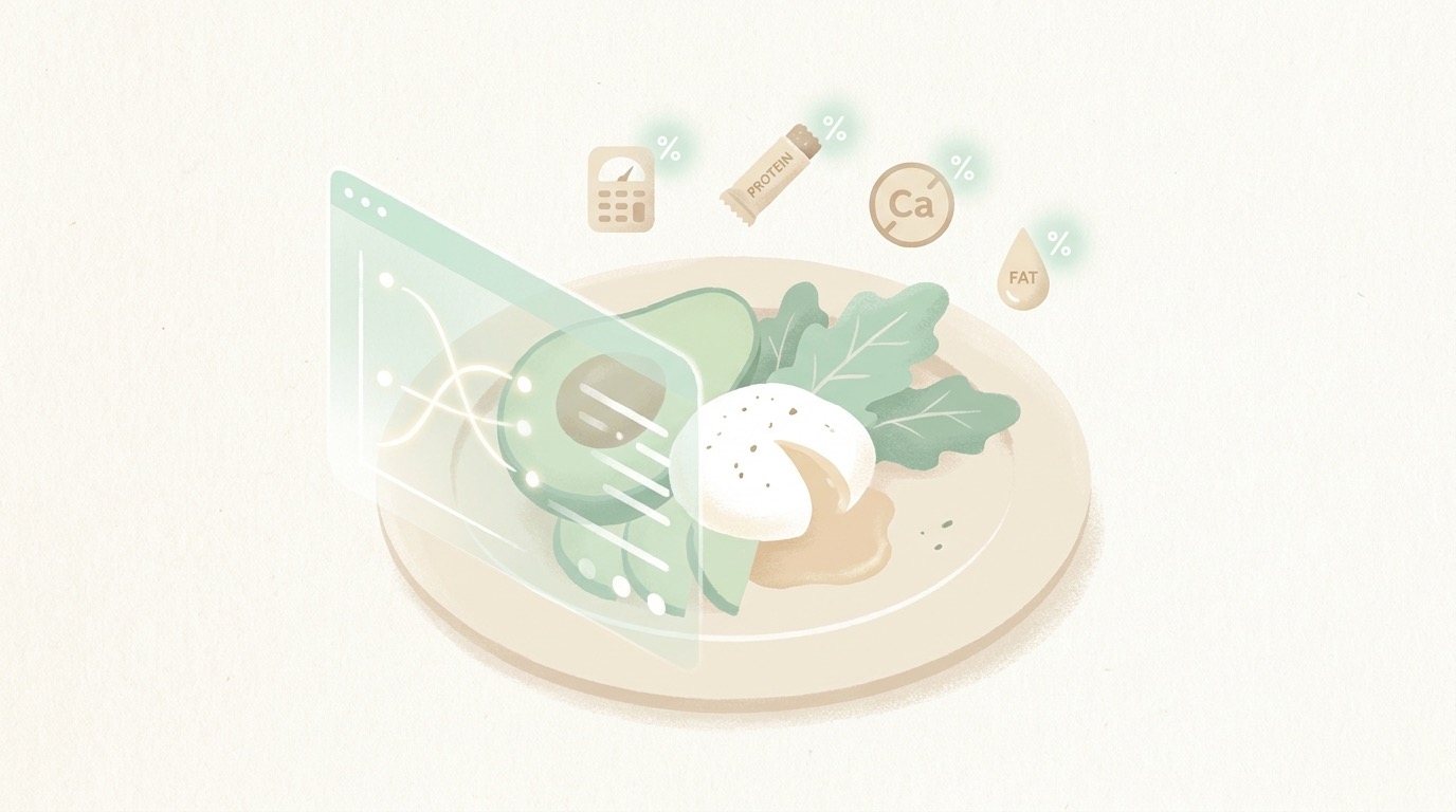 Illustration of AI recognizing food on a plate and estimating calories and macros