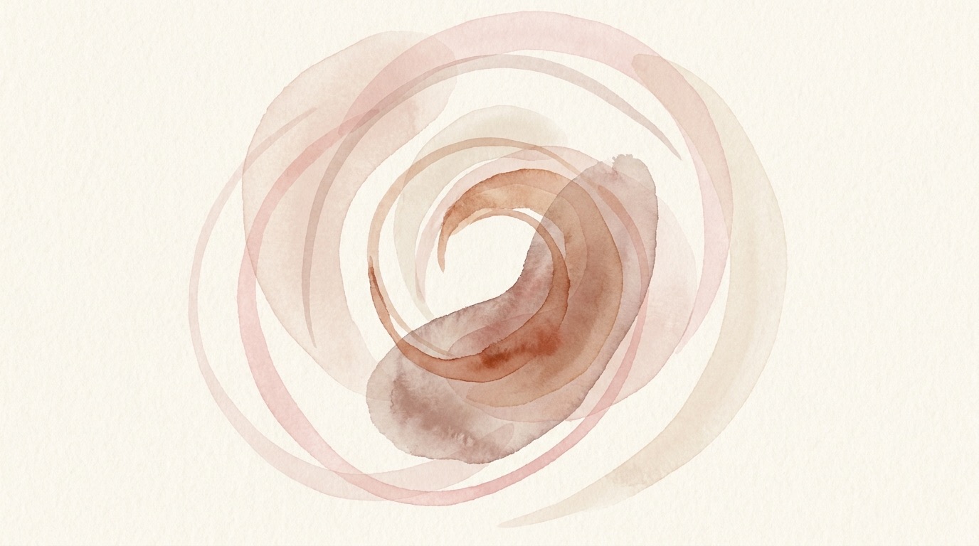 Soft editorial illustration of the menstrual cycle showing where brown spotting appears — before, after and mid-cycle