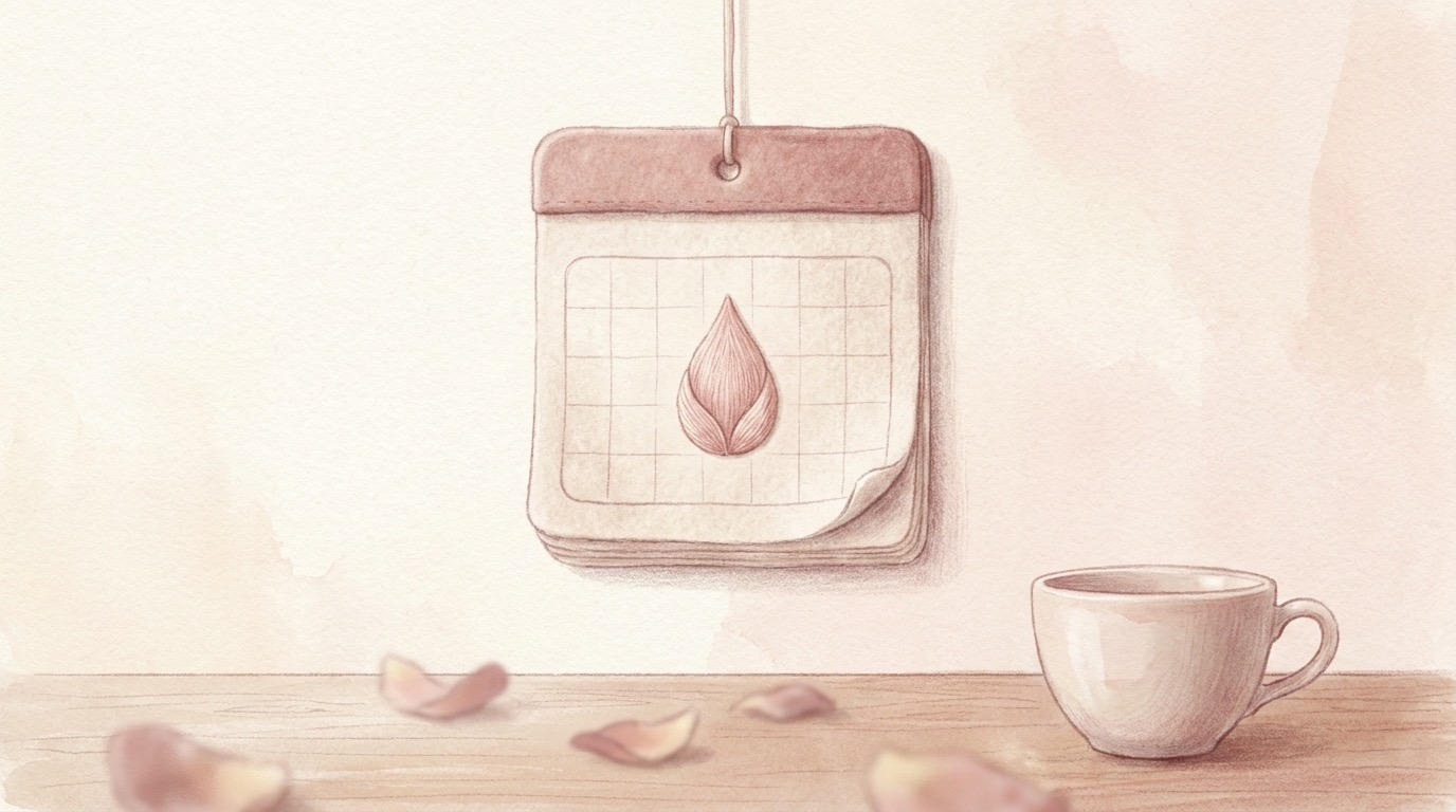 Soft conceptual illustration of factors that can shorten a period — stress, exercise, hormones and rest