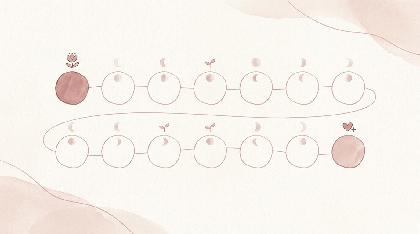Illustrated timeline of the two week wait showing ovulation, implantation around 8 to 10 DPO, and when to test around 14 DPO